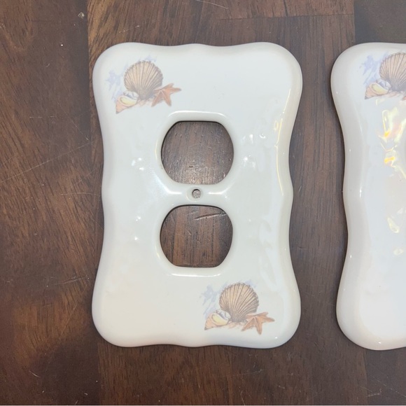 VB Athena Vintage Decor Ceramic Porcelain 2 Outlet Wall Cover Seashell Beach - Picture 3 of 6